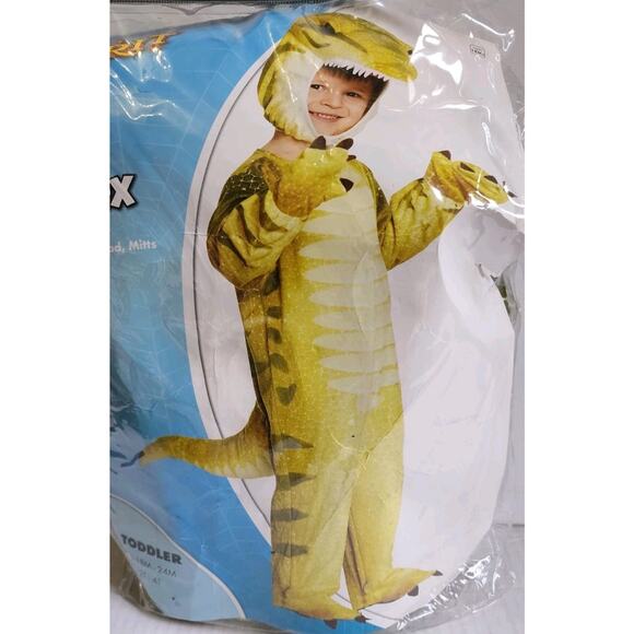 T-Rex Costume Toddler 2T/4T Kids Dinosaur Halloween Green Yellow Jumpsuit - Picture 7 of 16